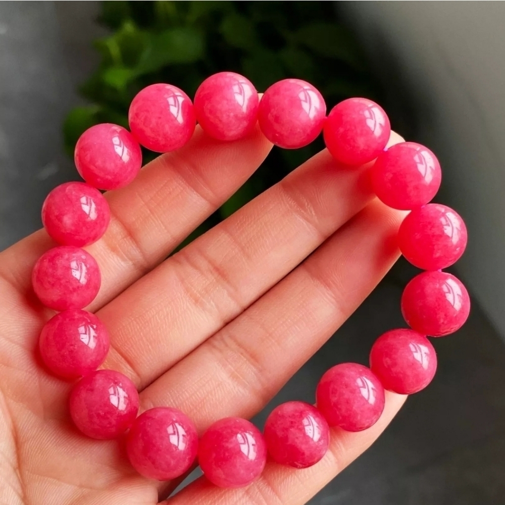 12mm Natural Rose Rhodochrosite Argentina Gemstone Beaded Beads Bracelet 6-1/2" - Picture 2 of 8